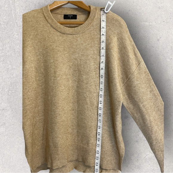 TAHARI Sweater Top Womens Large Golden Beige Side Slits Hi Low  Rib Banded Hem - Picture 6 of 7